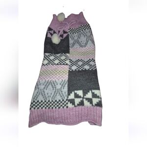 Pink and Gray Patterned Knit Sweater